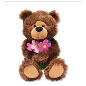 Cuddle Barn Animated Get‎ Well Brown Teddy Bear with Flowers Toy